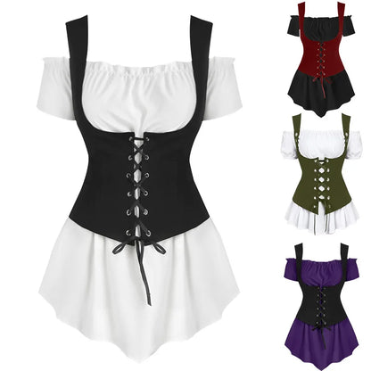 Steampunk women's 2-piece T-shirt bandage vest pirate dress, N#A06