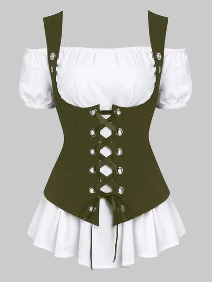 Steampunk women's 2-piece T-shirt bandage vest pirate dress, N#A06