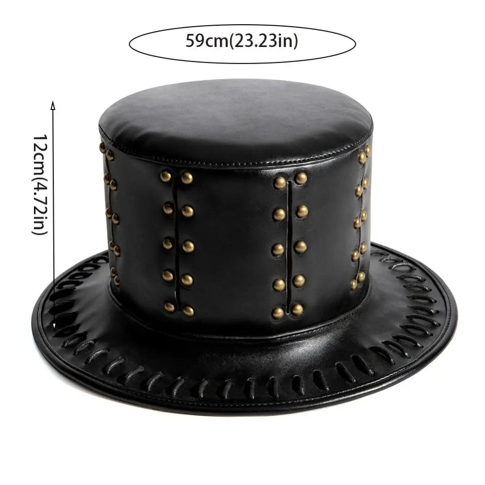 Funny Vintage Halloween Top Hat Steam Punk Gothic Magic Cap Leather Party Masquerade Cap, N#A01