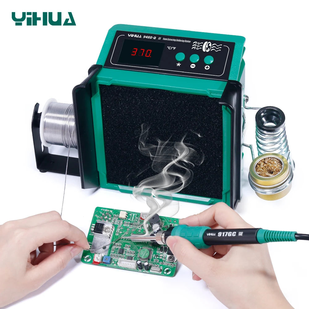 YIHUA 948DQ-II 125W Soldering Iron Station and Fume Extractor Filter Smoke with 2 Helping Hands