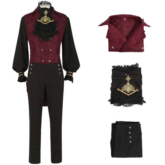 Men's Gothic Costume Set, Gentleman Tailcoat Shirt Steampunk Halloween Vampire Cosplay Costume, N#A05