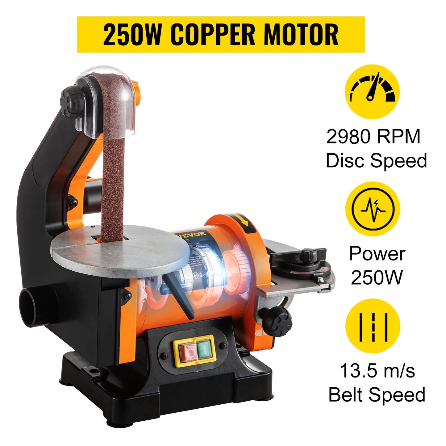 LAIKKA- JA NAUHAHIOMAKONE. VEVOR 250W Electric Disc Belt Sander Mini Table 5in Fixed-Angle Sharpener Abrasive Cutting Edge Machine Knife Polisher Grinder