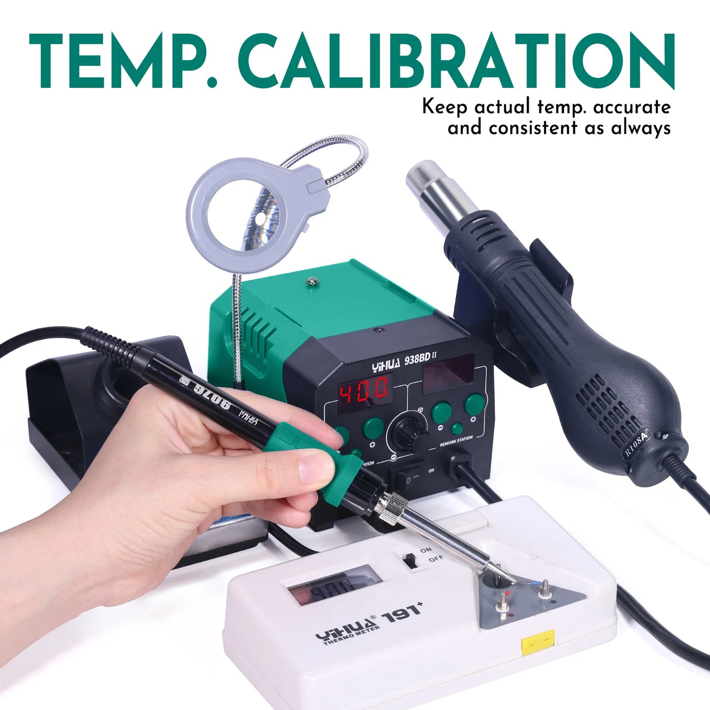 YIHUA 938BD-II 740W Hot Air Gun Rework and Solder Station with LED Lamp