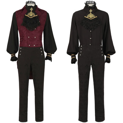 Men's Gothic Costume Set, Gentleman Tailcoat Shirt Steampunk Halloween Vampire Cosplay Costume, N#A05